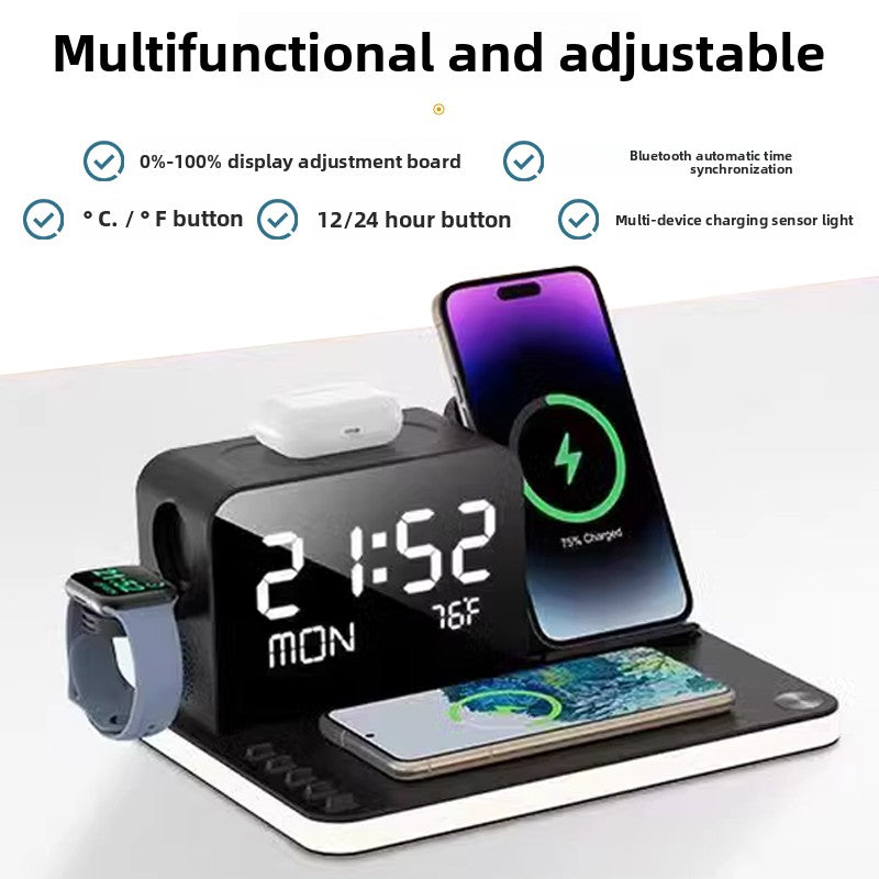Portable Wireless Charger with Night Light and Clock