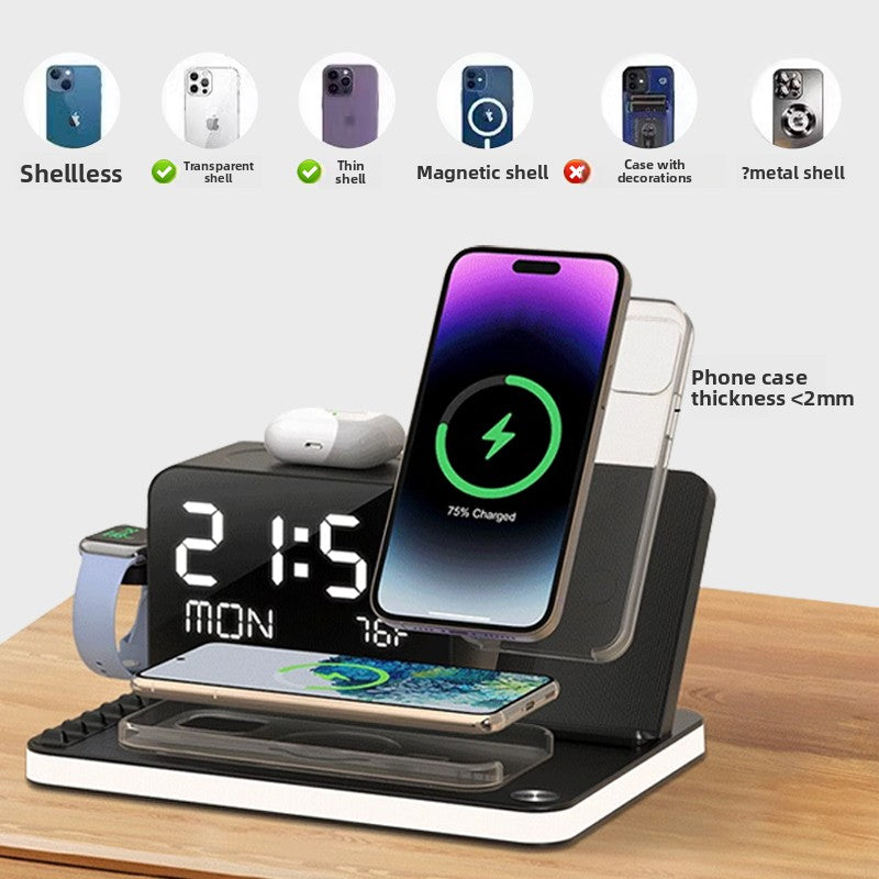 Portable Wireless Charger with Night Light and Clock