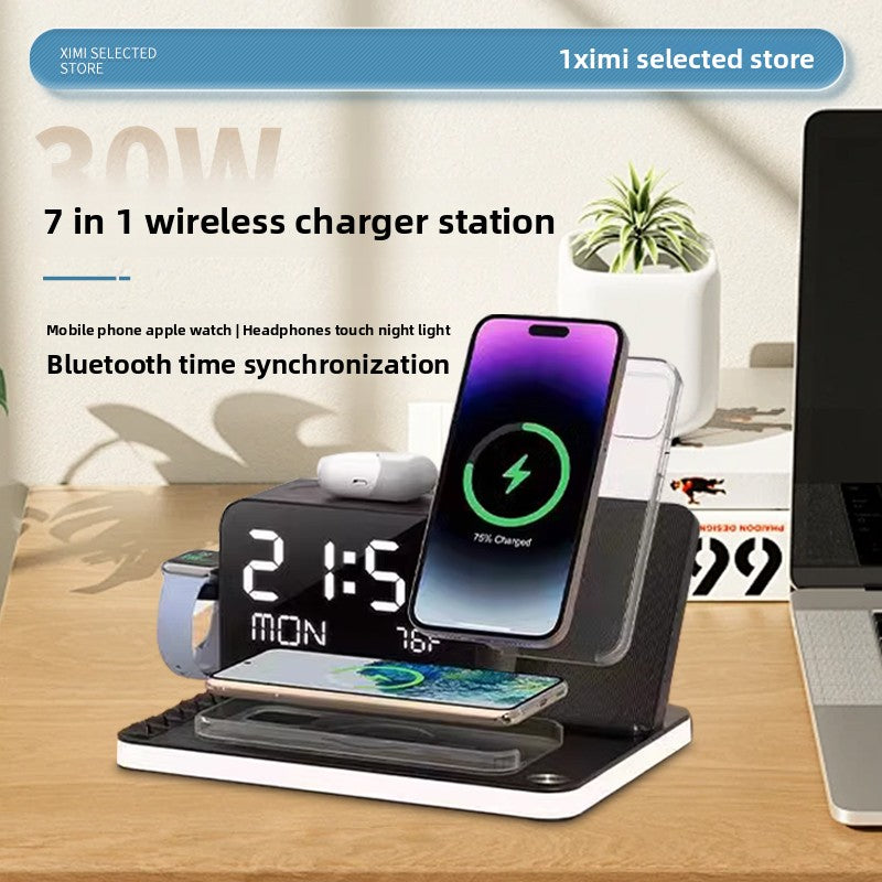 Portable Wireless Charger with Night Light and Clock